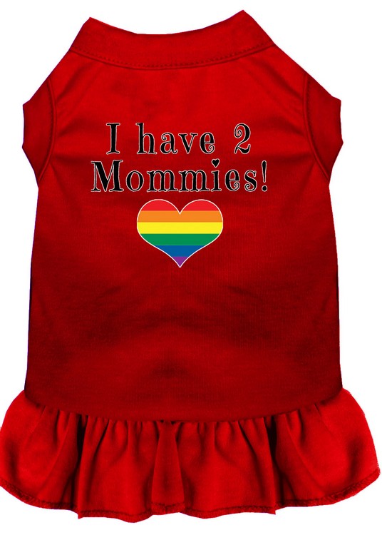 I Have 2 Mommies Screen Print Dog Dress Red XL